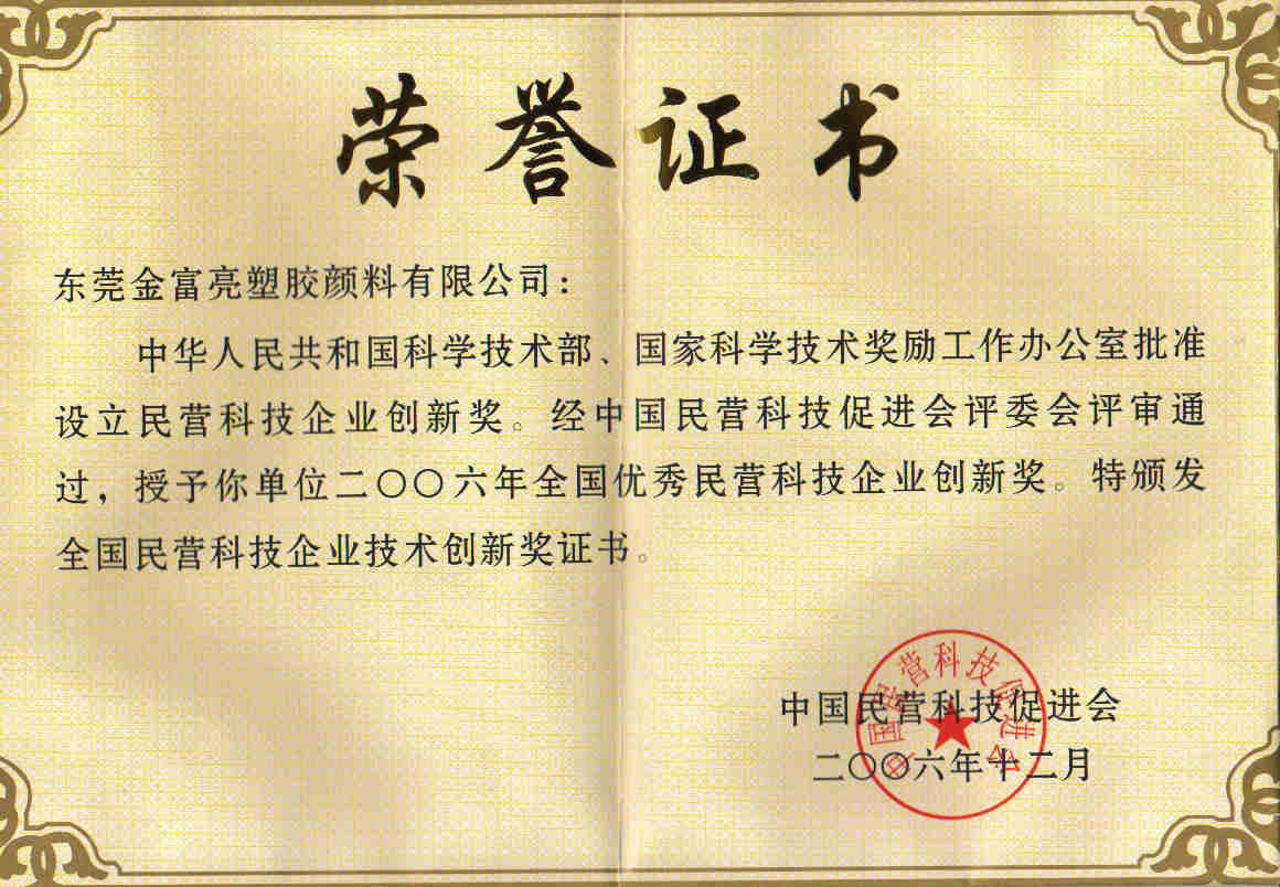 榮譽證書(中國民營科技企業)